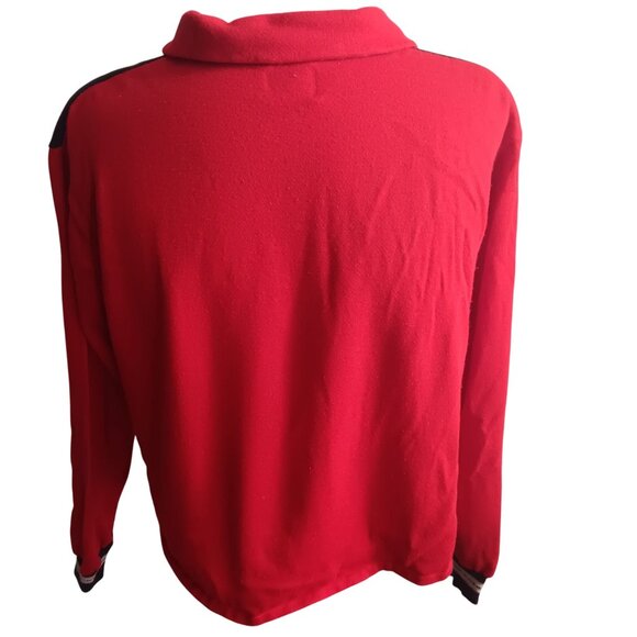 Vintage 70's XL Men's Sweatshirt Red Pullover Striped Shoulder Trim Quarter Zip - Picture 2 of 6